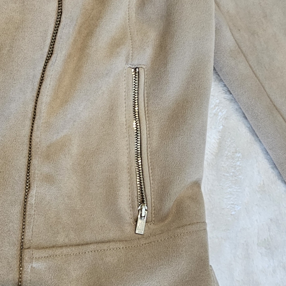 NEW Tommy Hilfiger Leather Suede Beige Biker Jacket Size XS Neutral Moto Luxury - Picture 8 of 9